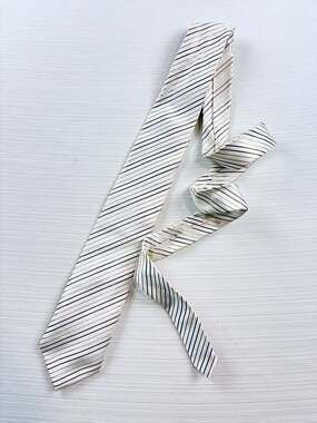Alain Dupetit Striped Silk Necktie White Tan Brown